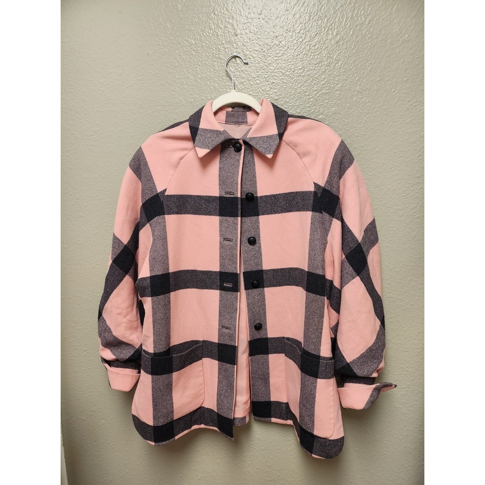 David Hayes‎ 1990's Pink/Black Windowpane Wool Shacket Sz 8